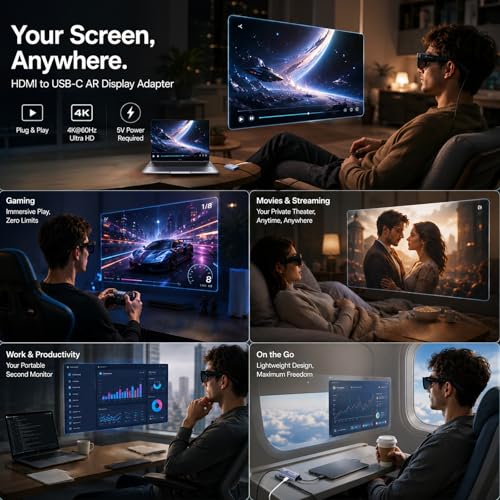 Guermok AR Glasses HDMI to USB-C Display Adapter, 4K@60Hz Video Converter - color: Silver, size: 0.74FT