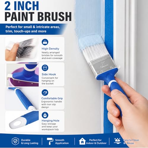 Paint Roller Kit with 4 ft Extension Pole, 8-Piece DIY Painting Tool Set with 9" Smooth Rolling Frame, 3 Low-Lint Microfiber Covers, 11" Tray, Brush & Putty Knife for Walls, Ceilings & Trim