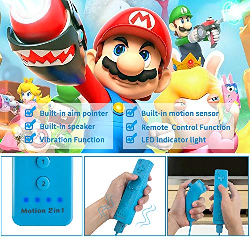 Motion Plus Wii Controllers 2Packs with Nunchucks, Wii Remote Controllers Compatible for wii and Wii U with Built in Motion Plus - color: wblue+wblue