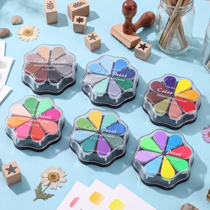 Jetec 6 Pack Petal Stamp Ink Pads for DIY Stamping, Bright 48 Colors - color: Bright 48 Colors