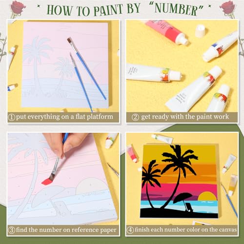 Nezyo 12 Sets Paint by Numbers Kit with Frame for Adults, Acrylic 8x8 Inch - style: Summer
