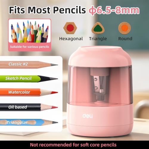 deli Electric Pencil Sharpener, Battery Operated, 6.5–8mm for Classroom - color: Pink