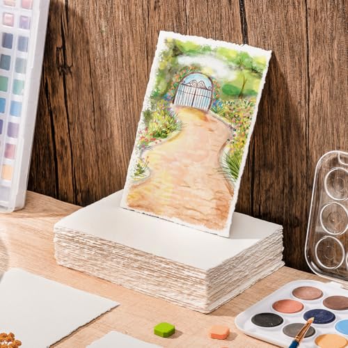 100 Sheets Watercolor Paper 5 x 7 in, 300 GSM Deckled Edge Handmade Paper - size: 5 x 7inch