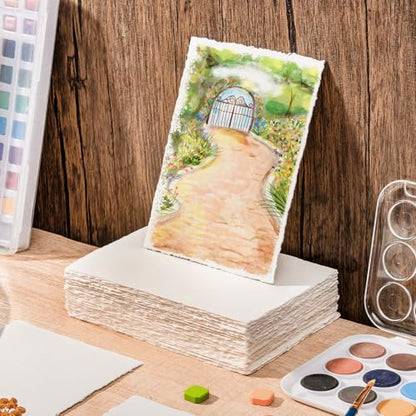 100 Sheets Watercolor Paper 5 x 7 in, 300 GSM Deckled Edge Handmade Paper - size: 5 x 7inch