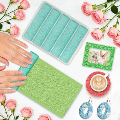 5 Pcs Pet Cat Dog Polymer Clay Texture Roller Paw Print Clay Roller for Jewelry Making DIY Clay Texture Tool for Earring - color: Pet Elements