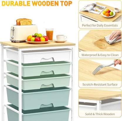 SUNALLY Rolling Carts with 5 Drawers, Storage Drawer Carts for Craft, Green - color: Green