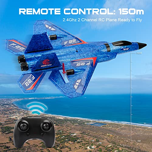 F22 RC Fighter Plane 2CH Ready to Fly RC Airplane for Beginners - color: Blue F-22 Raptor