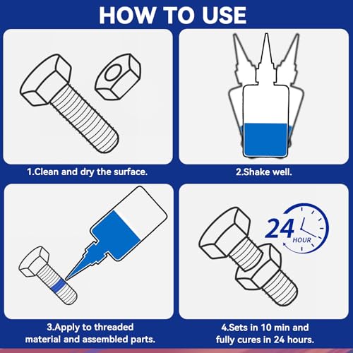 Thread Lock Blue and Red, Threadlocker Medium and High Strength, Thread Locker for Nuts, Bolts, Fasteners and Metals, Against Losening and Leakage (50 mlx2)