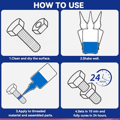 Thread Lock Blue and Red, Threadlocker Medium and High Strength, Thread Locker for Nuts, Bolts, Fasteners and Metals, Against Losening and Leakage (50 mlx2)