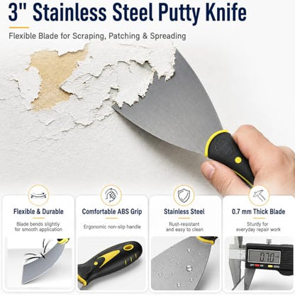 Paint Roller Kit with 4 ft Extension Pole, 8-Piece DIY Painting Tool Set with 9" Smooth Rolling Frame, 3 Low-Lint Microfiber Covers, 11" Tray, Brush & Putty Knife for Walls, Ceilings & Trim