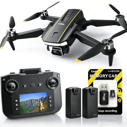 2K Video Drone with Camera for Adults, LCD Screen Remote Controller, 36 Min Flight Time, CHUBORY A68 Foldable Drone, 90° Adjustable Camera, Optical Flow Hover, 2 Batteries, Headless Mode, 3 Speed, Gesture Photo Video, App Control, 4GB MicroSD Card - color