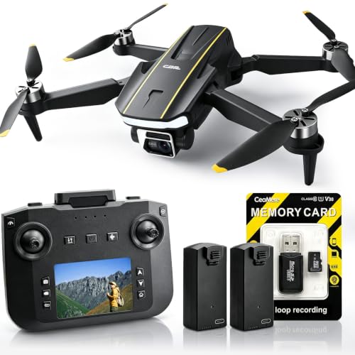 2K Video Drone with Camera for Adults, LCD Screen Remote Controller, 36 Min Flight Time, CHUBORY A68 Foldable Drone, 90° Adjustable Camera, Optical Flow Hover, 2 Batteries, Headless Mode, 3 Speed, Gesture Photo Video, App Control, 4GB MicroSD Card - color