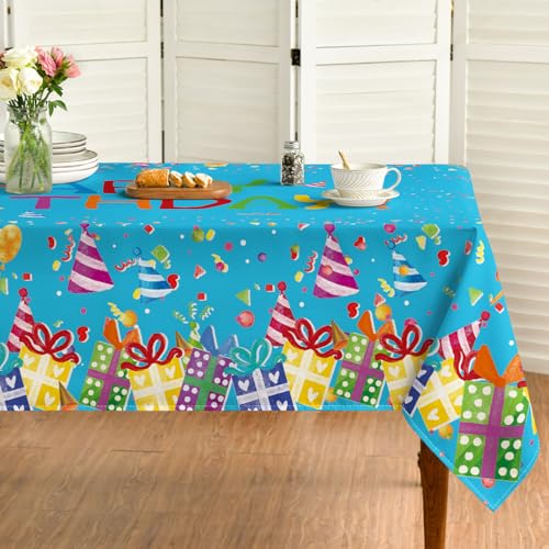 Horaldaily Blue Birthday Tablecloth, 60x60 Inch Square - color: Blue, size: 60" x 60" (Square)