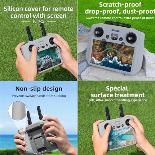 Silicone Case Cover + Thumb Rocker Sticks + Nylon Lanyard Neck Strap for DJI RC 2 Accessory Bundles for DJI Avata 360 Mini 5 Pro MINI 4 Pro Air 3S AIR 3 Flip Drone RC2 Controller(Grey) - color: Grey