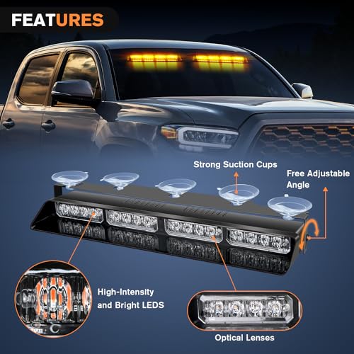 Nilight 32LED Amber Emergency Dash Strobe Lights w/Controller Suction Cups - color: Amber