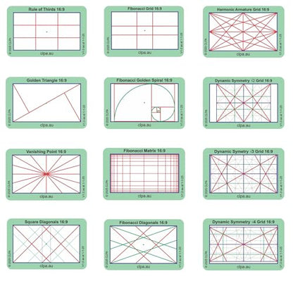16:9 Directors Viewfinder Set, 12 Layouts, 12 Cards - size: Set - Full 16:9 Only