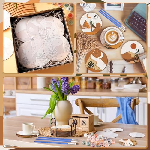 Reallnaive 8 Pcs Boho Paint by Numbers Kit for Adults Wooden Coasters - style: Boho