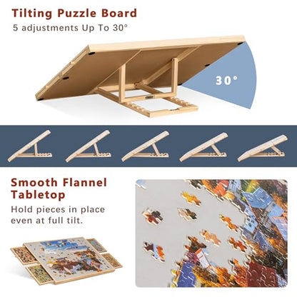 Becko US 1000 Piece Tilting Puzzle Board with 4 Drawers & Protective Cover - size: 1000 pieces
