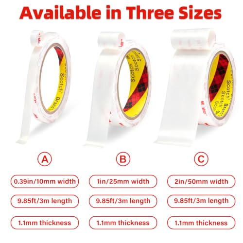 3M Double Sided Tape Heavy Duty,0.39in X 9.85ft Removable Mounting Tape - size: 0.39in X 9.85ft