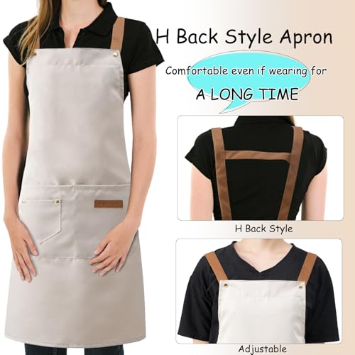 DILLMAN Art Aprons for Men Women H Back Straps Chef Apron with Pockets - color: White