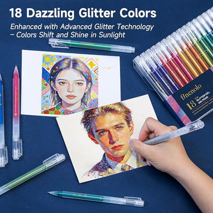 finenolo Glitter Gel Pens, Large Capacity Metallic Pens, 18 Colors Jumbo