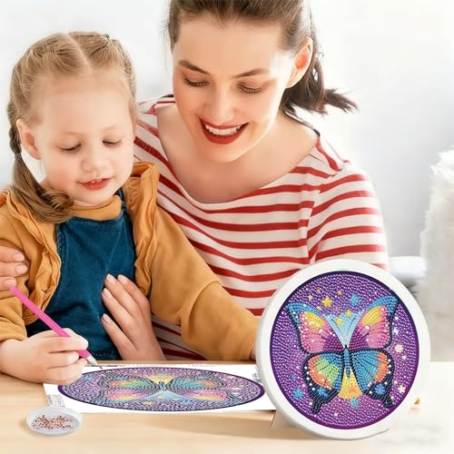 Gemozaic Butterfly Diamond Art Kits for Kids Ages 6-8-12, Round Frame, 8x8 - color: CC1024