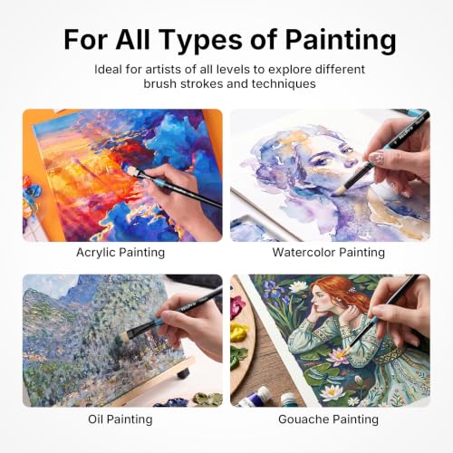 Nicpro 30pcs Paint Brush Set for Acrylic Painting, Oil, Watercolor, Gouache - color: Black-blue