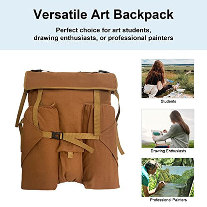 JJRING Heavy Duty Plein Air Artist Backpack With Handheld Strap, Brown - color: coffee