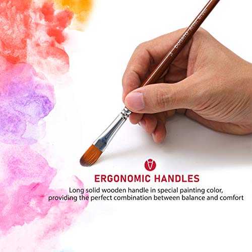 DUGATO Filbert Paint Brush Set, 13-Piece Long Wood Handle with Nylon Hair