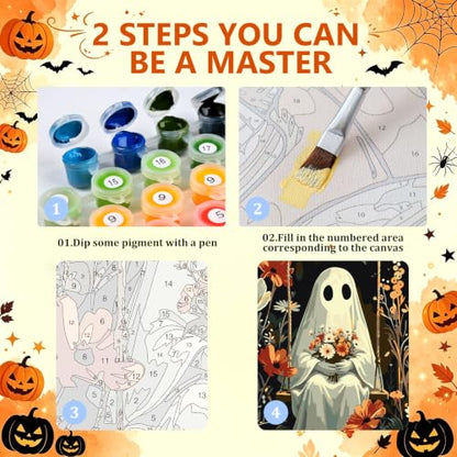 3 Pack Halloween Paint by Numbers Kit for Adults, Ghost, 8x12 inch - color: Halloween-2