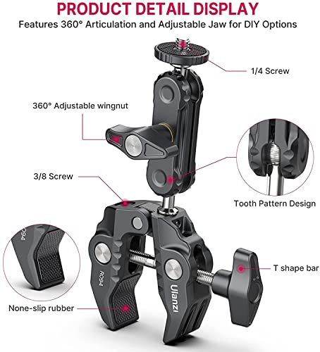 ULANZI Super Clamp Camera Clamp Mount Monitor 360° Ballhead MagicArm Double - size: Phone Mount Kit