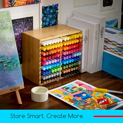 MEEDEN Bamboo Marker Holder Organizer: Holds 126 Pens with 18 Compartments - style: Holds 126 Markers