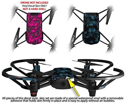 Skin Decal Wrap 2 Pack Compatible with DJI Ryze Tello Scattered Skulls Hot Pink Drone NOT Included