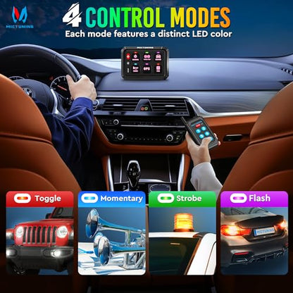 MICTUNING P1Y RGB 6 Gang Switch Panel Remote Control Range Up to 230FT - size: RGB 6 Gang(Remote Control)