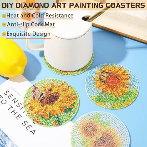 UPINS 8Pcs Sunflower Diamond Art Painting Coasters for Drinks - color: Sunflower Yellow