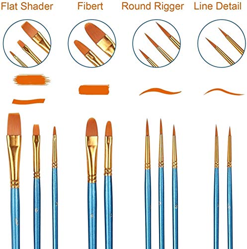 AROIC 10 Pcs Paint Brushes, Acrylic Oil Watercolor Painting Brush Set - size: 10pcs-blue