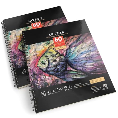 ARTEZA Mixed Media Pads, 11 x 14 in, Spiral, 2 Pack, 60 Sheets Each - size: 11"x14" (Pack of 2)