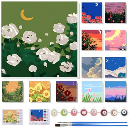 Nezyo 12 Sets Paint by Numbers with Frame for Adults, Acrylic Canvas 8x8 - style: Spring