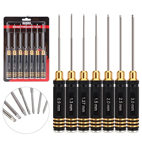 INJORA 7PCS 0.9/1.27/1.3/1.5/2/2.5/3mm Hex Screwdriver HSS RC Tool Kit
