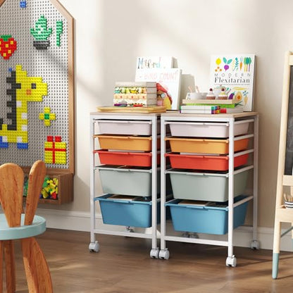 RELAX4LIFE 5-Drawer Rolling Storage Cart w/Lockable Wheels(Macaron) - color: Macaron, size: 25”H