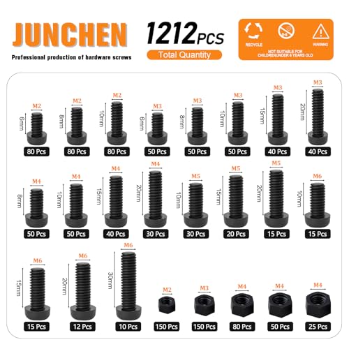 1212pcs Black Nylon Plastic Pan Round Head Phillips Screws Bolts and Nuts,M2M3M4M5M6 Metric Threaded Screws Bolt and Nut Assortment Set for Micro Controller Board Building,Insulate or Fasten PCB Board