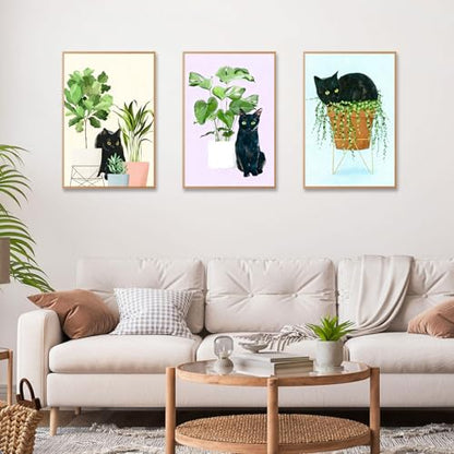 6 Pack Paint by Numbers Kit for Adults & Beginners, Black Cat & Green Plant - color: OP6NFUS2511-02