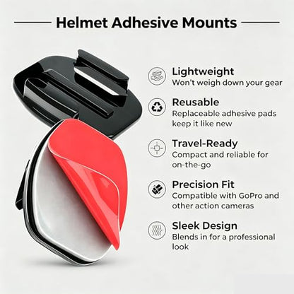 Universal Action Camera Accessory Kit, Curved & Flat Adhesive Sticky Mounts, Quick Release & J-Hook Buckle Mounts, 3-Way Pivot Arms and Thumb Screws