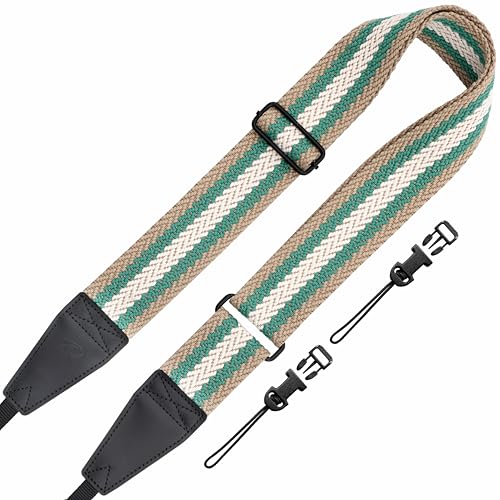 Padwa Lifestyle Extra Long Adjustable Camera Strap for Photographers - 2" Wide Full Grain Cowhide Leather Ends Camera Straps with Quick Release for All Cameras,Binoculars(Stripe White Green Beige) - color: Z# - Stripe White Green, size: Adjustable 38~66 i