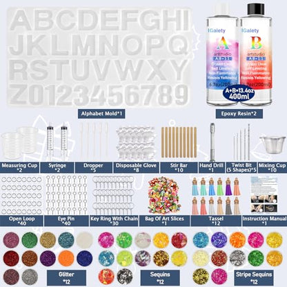 IGaiety Resin Kit for Beginners with Backward Alphabet Mold - size: Alphabet 200ml