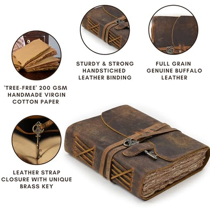 LEATHER VILLAGE Leather Bound Journal Key Lock, Distressed Brown 8x6. - color: Distressed Brown, size: 8"X6"