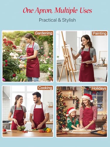 Aprons for Women Men, Water-Resistant Kitchen Aprons for Cooking - color: Red