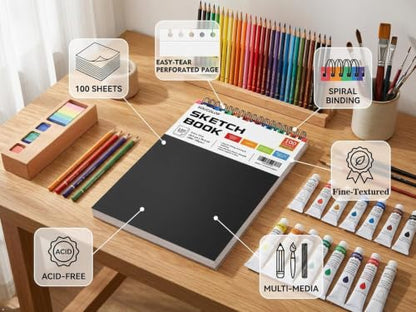 Soucolor Sketch Book 9" x 12", 100 Sheets Kids Art Sketchbook Drawing Pad - color: Black, size: 9" x 12" (Pack of 1)