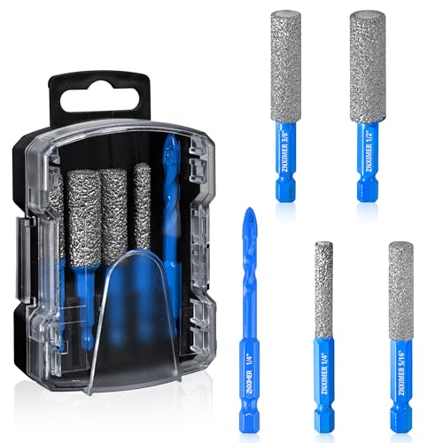 Diamond Drill Bits Set for Ceramic, Porcelain, Glass, Marble, Tile, Granite, Stone and More - 5pcs Tile Drill Bits for Efficient, Precise Drilling and Milling - size: Set3-(1/4"D to 1/2")