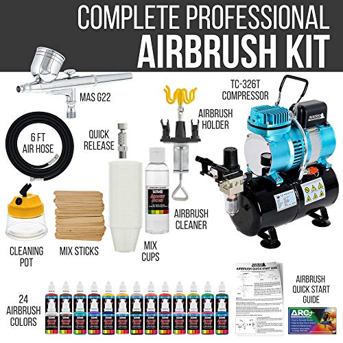 Master Airbrush Cool Runner II Deluxe Airbrush System Kit, 24 Acrylic Paint